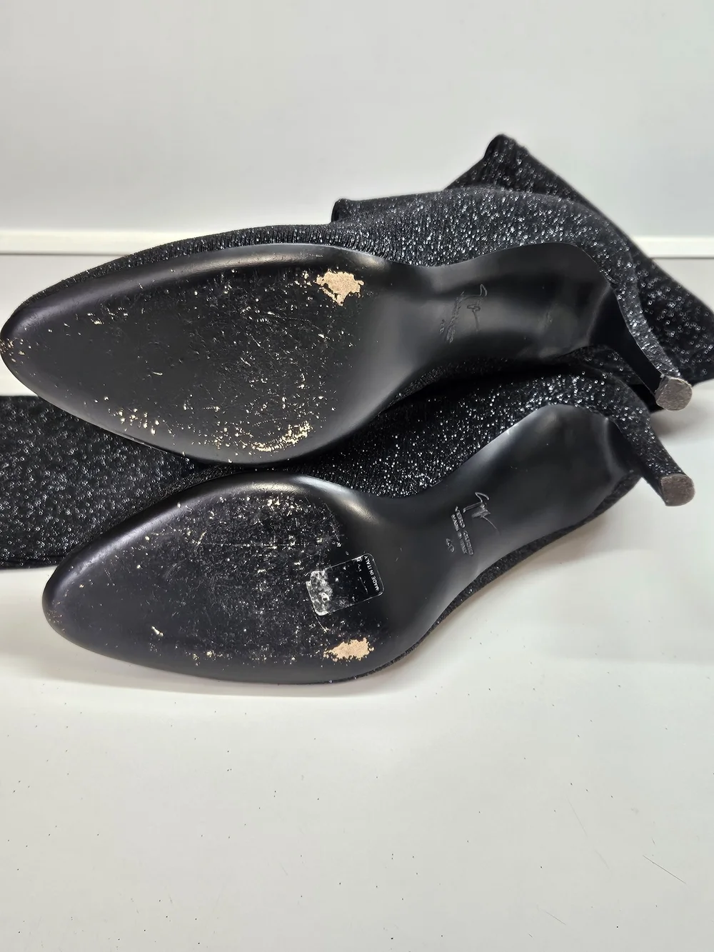 Giuseppe Zanotti Natalie Black Glitter Stretch Over the Knee Sock Boots Size 40